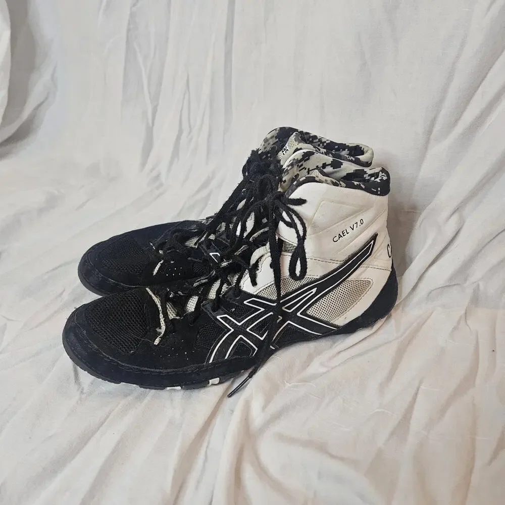 Asics Cael V7.0 Wrestling Shoes Men's US 7 Black White Camo